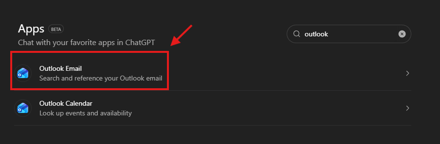Select Outlook Email app