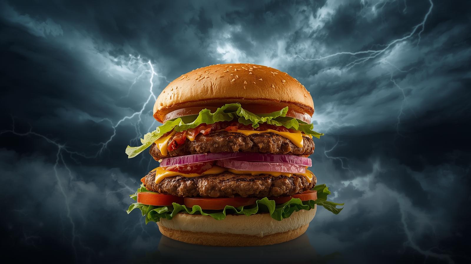AI image prompt example of a burger with a storm