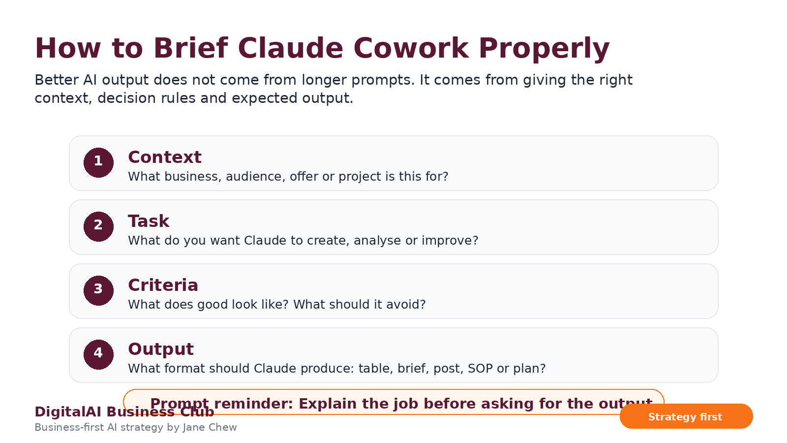 How to brief Claude Cowork properly using context, task, criteria, and output