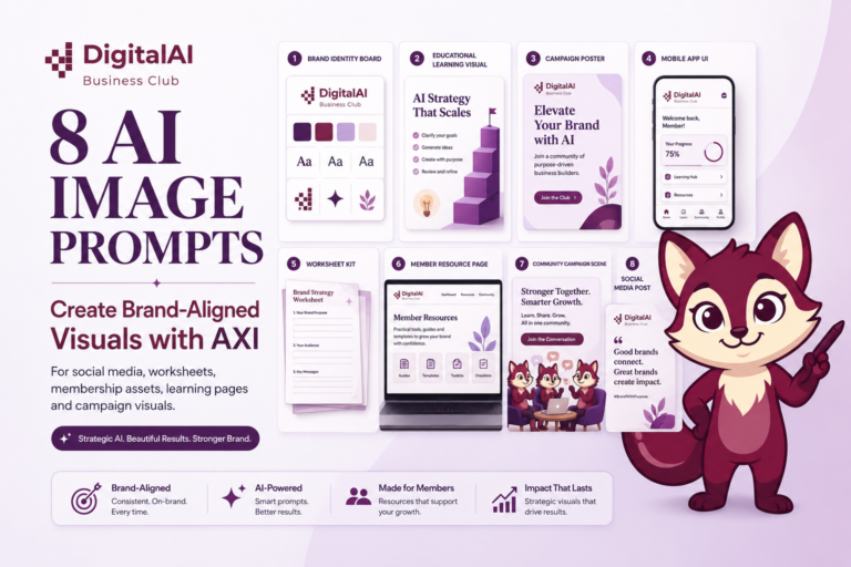 8 AI Image Prompts to Build a Complete Brand Campaign for DigitalAI Business Club with Axi The Coach