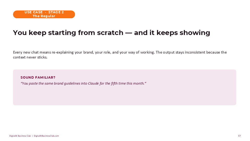 Claude Projects workspace holding brand voice, customers, and standing documents