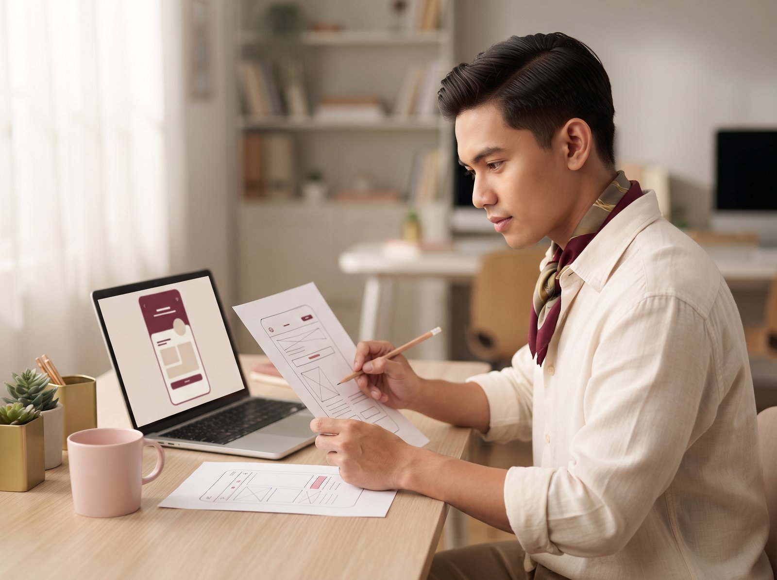 Digital champion sketching an app idea next to a laptop