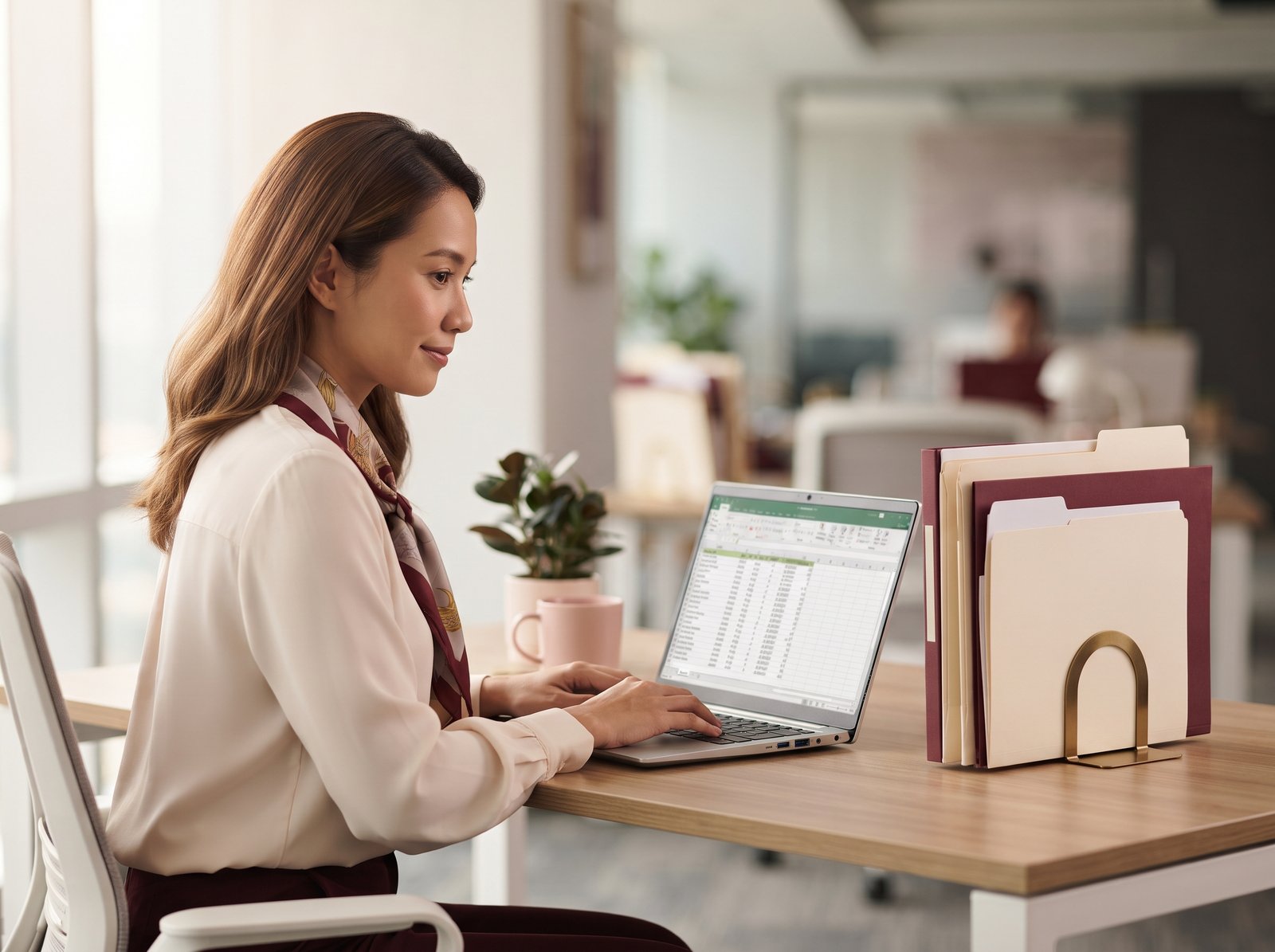 Admin officer working with documents and a spreadsheet